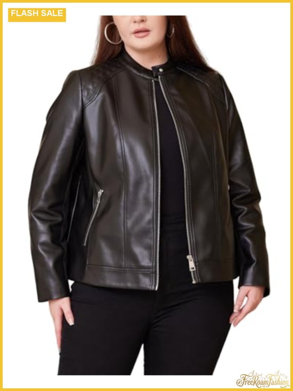 Plus Size Faux Leather Jacket Oversized Motorcycle Biker Coat